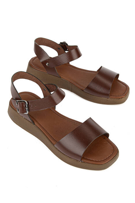 Hakiki Deri Kadın Sandalet Kahverengi