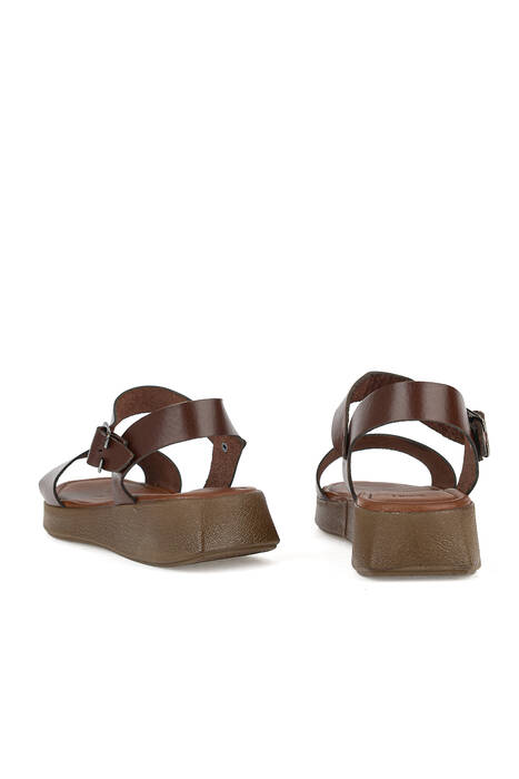 Hakiki Deri Kadın Sandalet Kahverengi