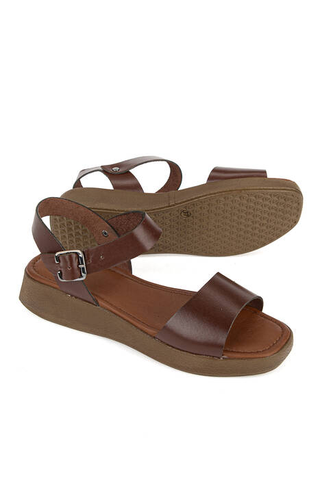 Hakiki Deri Kadın Sandalet Kahverengi