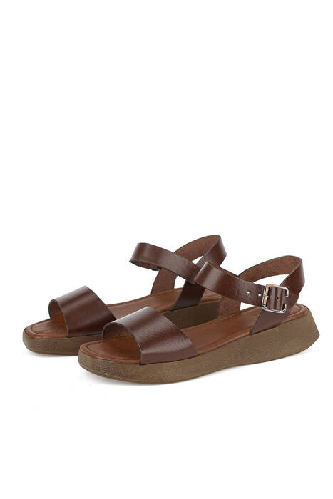 Hakiki Deri Kadın Sandalet Kahverengi