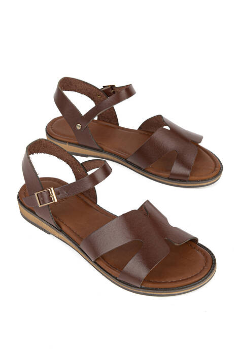 Hakiki Deri Kadın Sandalet Kahverengi