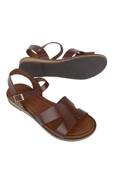 Hakiki Deri Kadın Sandalet Kahverengi