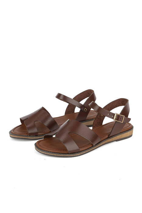 Hakiki Deri Kadın Sandalet Kahverengi