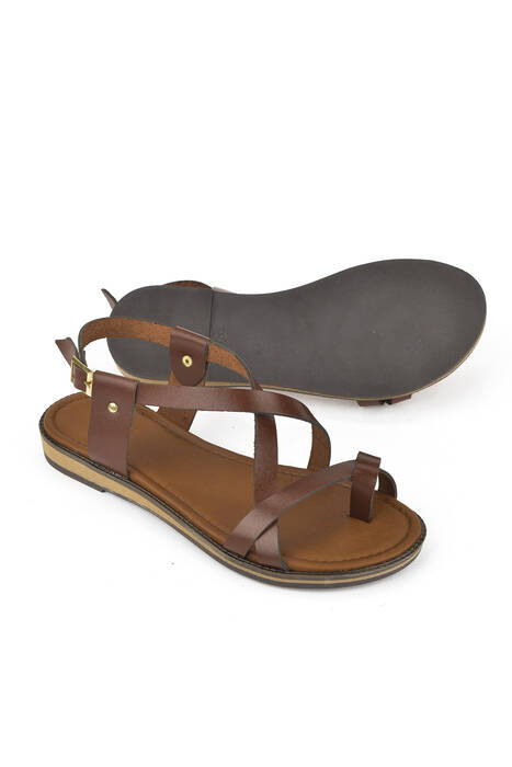 Hakiki Deri Kadın Sandalet Kahverengi
