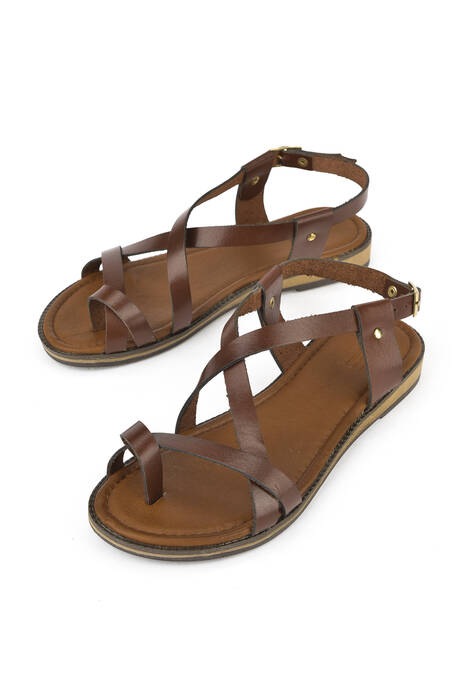 Hakiki Deri Kadın Sandalet Kahverengi