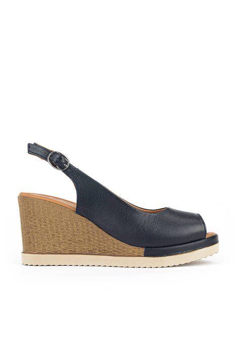 Hakiki Deri Kadın Sandalet Lacivert