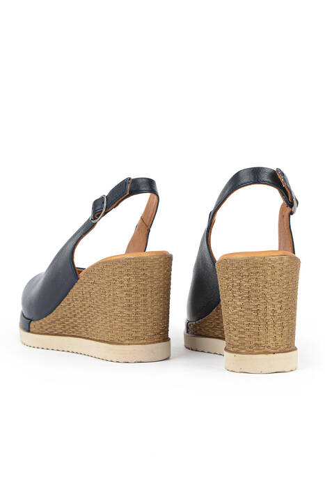 Hakiki Deri Kadın Sandalet Lacivert