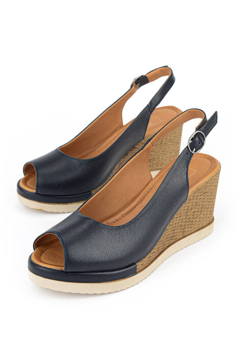 Hakiki Deri Kadın Sandalet Lacivert