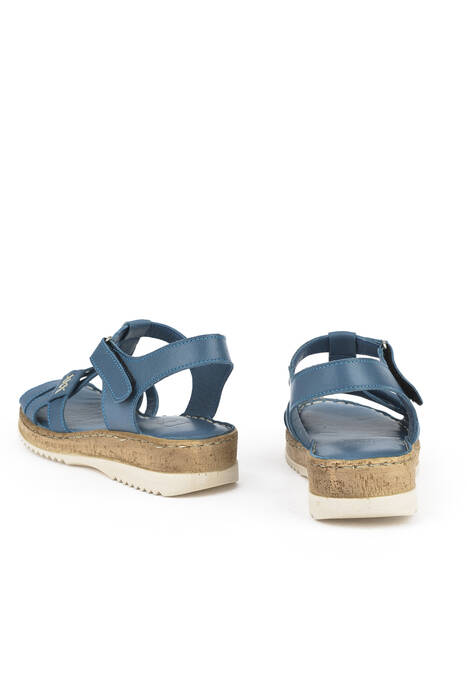 Hakiki Deri Kadın Sandalet Mavi