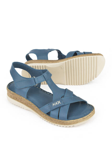 Hakiki Deri Kadın Sandalet Mavi