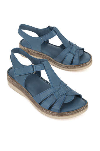 Ziya - Hakiki Deri Kadın Sandalet Mavi (1)