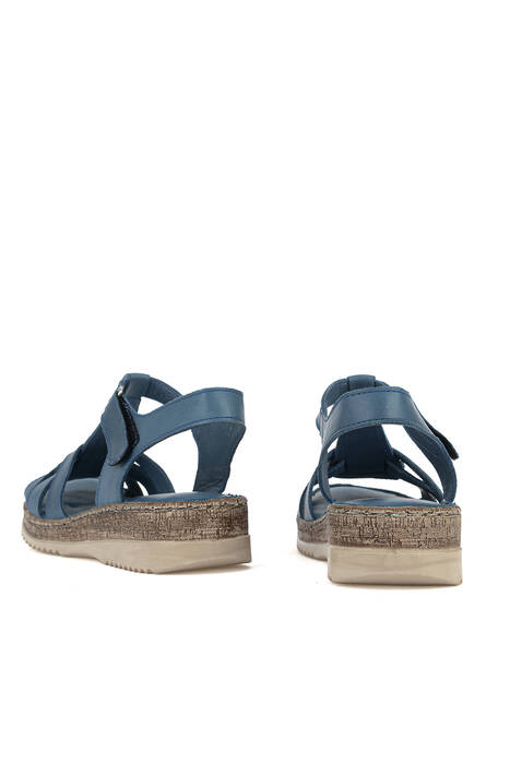 Hakiki Deri Kadın Sandalet Mavi
