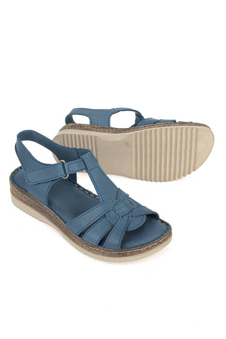 Hakiki Deri Kadın Sandalet Mavi