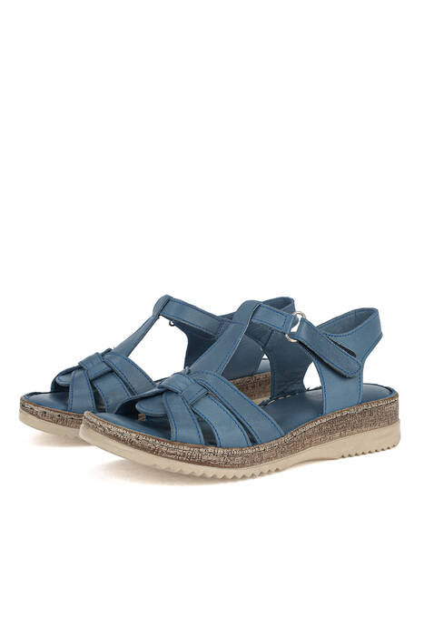 Hakiki Deri Kadın Sandalet Mavi