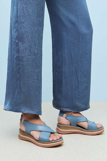 Ziya - Hakiki Deri Kadın Sandalet Mavi (1)