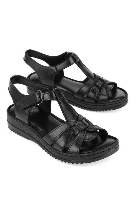Hakiki Deri Kadın Sandalet Siyah