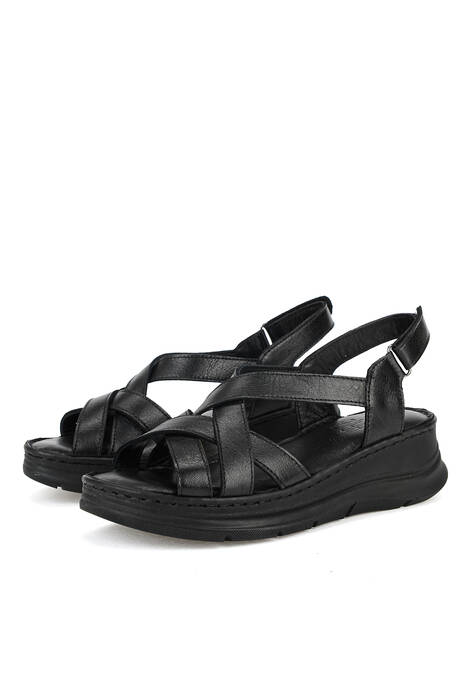 Hakiki Deri Kadın Sandalet Siyah