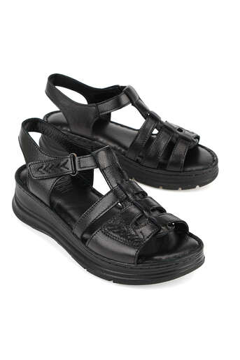 Ziya - Hakiki Deri Kadın Sandalet Siyah (1)