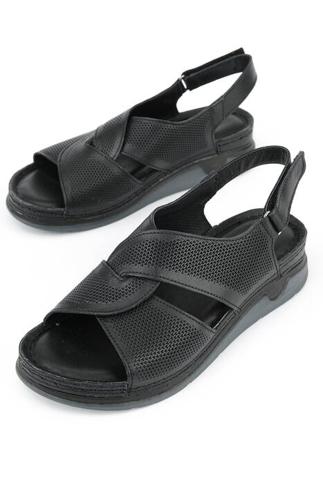 Hakiki Deri Kadın Sandalet Siyah