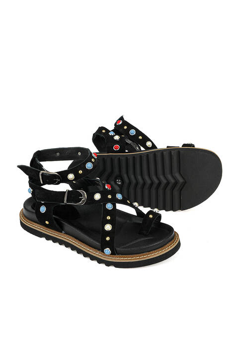 Hakiki Deri Kadın Sandalet Siyah