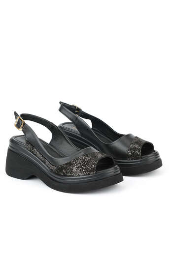 Ziya - Hakiki Deri Kadın Sandalet Siyah (1)