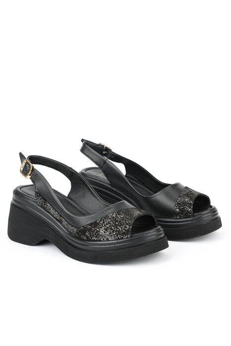 Hakiki Deri Kadın Sandalet Siyah