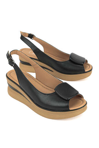 Ziya - Hakiki Deri Kadın Sandalet Siyah (1)