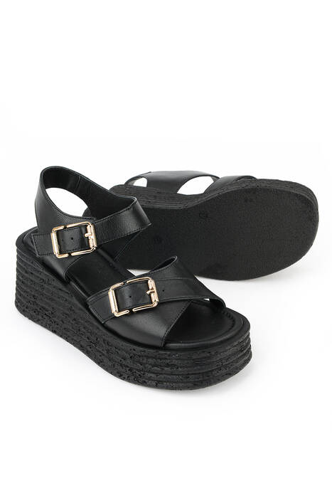 Hakiki Deri Kadın Sandalet Siyah