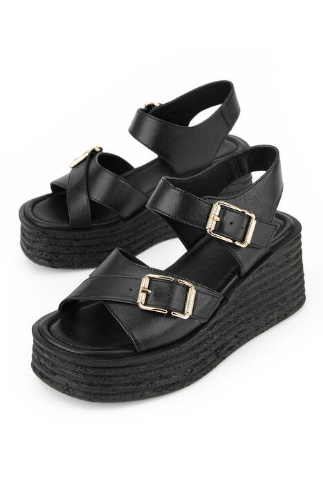 Hakiki Deri Kadın Sandalet Siyah