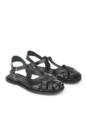 Ziya - Hakiki Deri Kadın Sandalet Siyah (1)