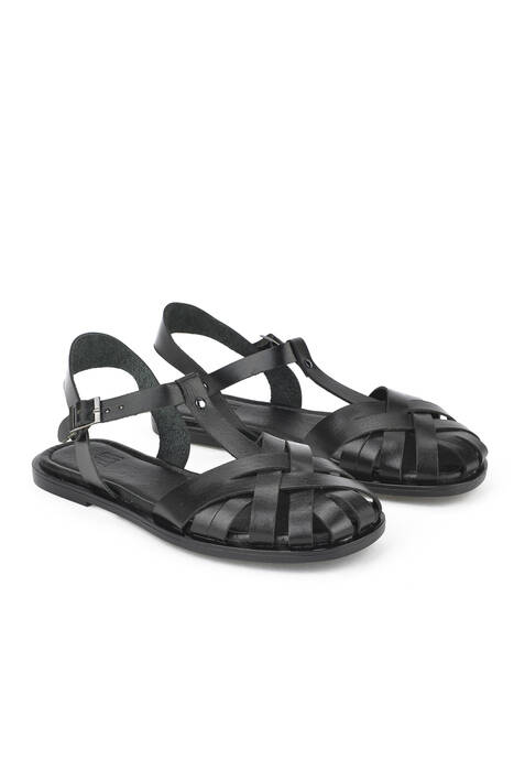 Hakiki Deri Kadın Sandalet Siyah
