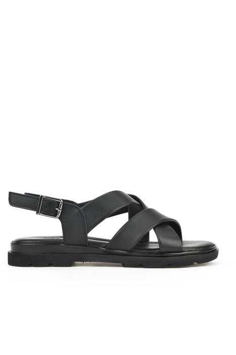 Black Genuine Leather Women's Sandals Black Genuine Leather Women's Sandals
