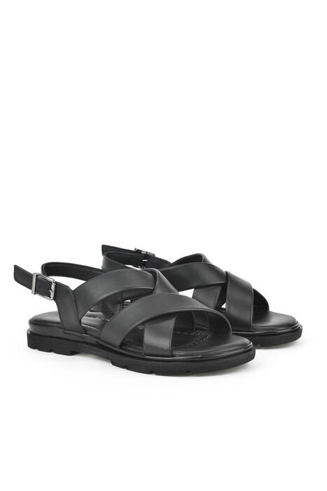 Black Genuine Leather Women's Sandals Black Genuine Leather Women's Sandals