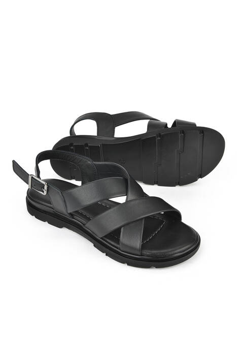Black Genuine Leather Women's Sandals Black Genuine Leather Women's Sandals
