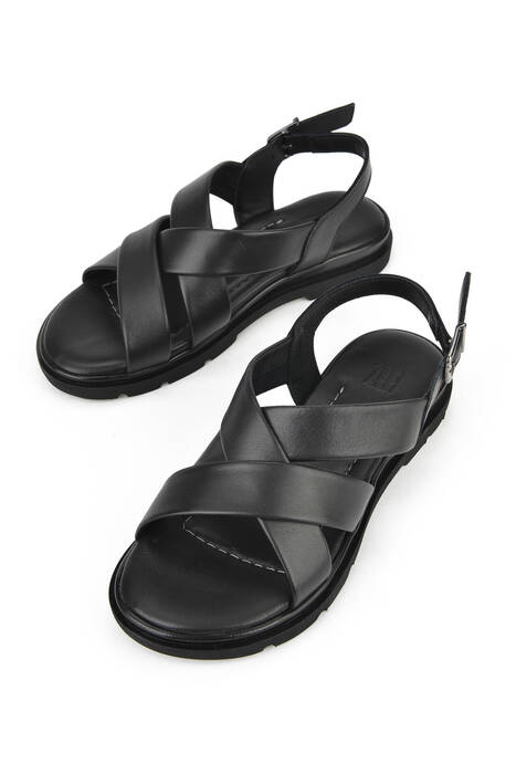 Black Genuine Leather Women's Sandals Black Genuine Leather Women's Sandals