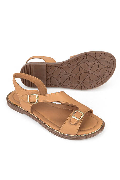 Hakiki Deri Kadın Sandalet Taba