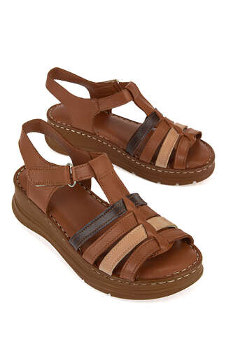 Ziya - Hakiki Deri Kadın Sandalet Taba (1)