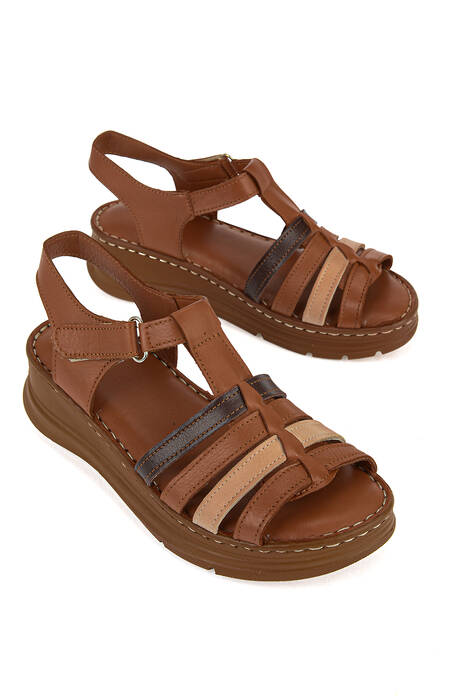 Hakiki Deri Kadın Sandalet Taba