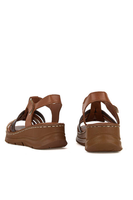 Hakiki Deri Kadın Sandalet Taba