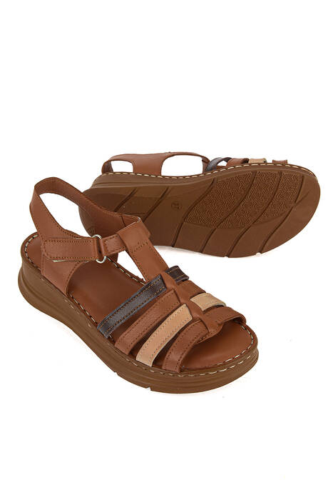 Hakiki Deri Kadın Sandalet Taba