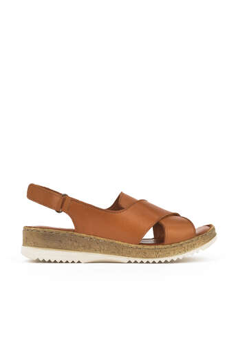 Ziya - Hakiki Deri Kadın Sandalet Taba