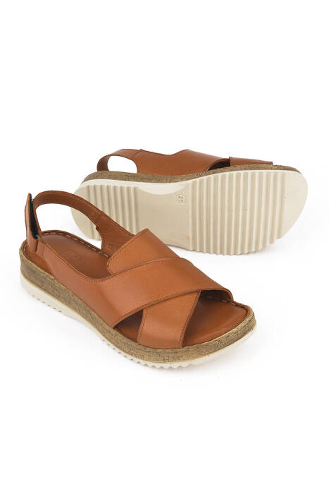 Hakiki Deri Kadın Sandalet Taba