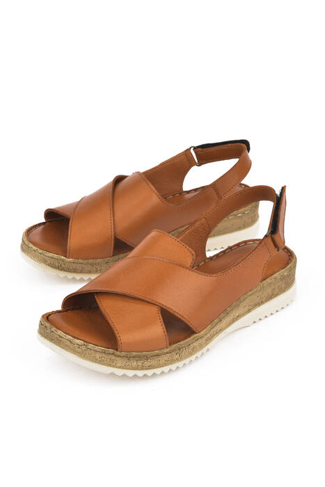 Hakiki Deri Kadın Sandalet Taba
