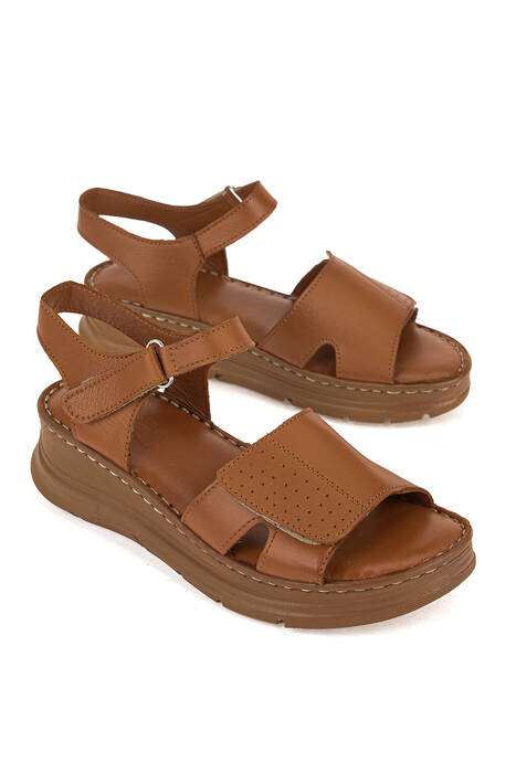 Hakiki Deri Kadın Sandalet Taba