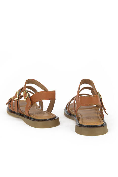 Hakiki Deri Kadın Sandalet Taba