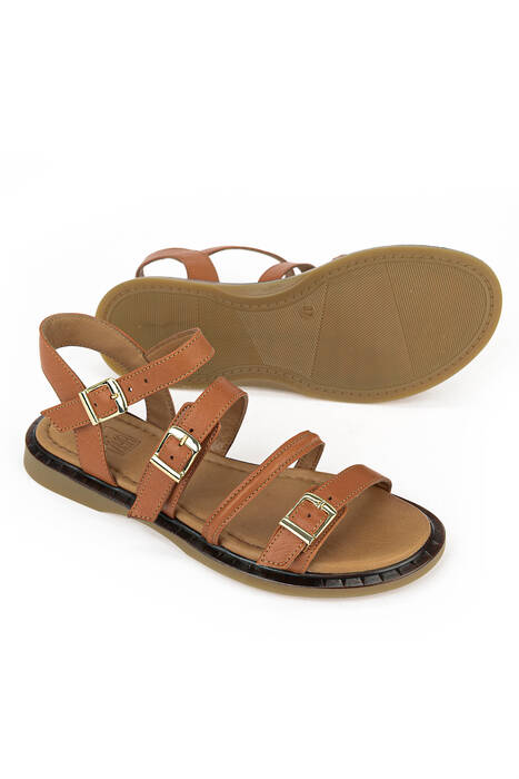 Hakiki Deri Kadın Sandalet Taba