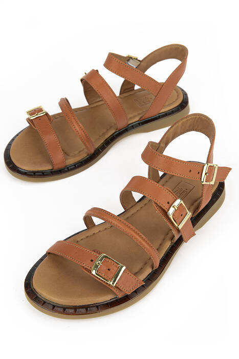 Hakiki Deri Kadın Sandalet Taba