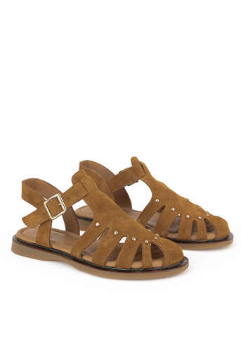 Ziya - Hakiki Deri Kadın Sandalet Taba (1)