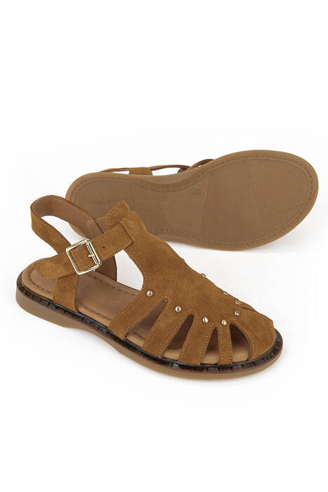 Hakiki Deri Kadın Sandalet Taba