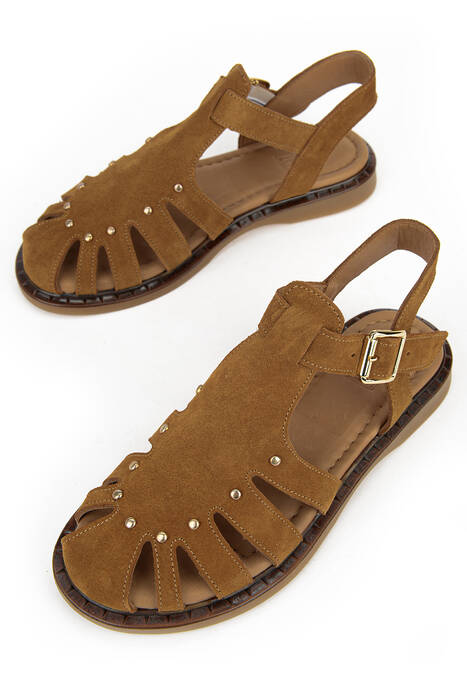 Hakiki Deri Kadın Sandalet Taba